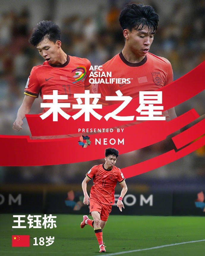 亞洲杯官方社媒發(fā)布王鈺棟個人海報：青年軍的旗幟，飄揚(yáng)在前哨